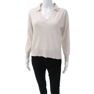 J Crew Women Collared Merino Wool Pullover Sweater Beige Long Sleeve Size XS
